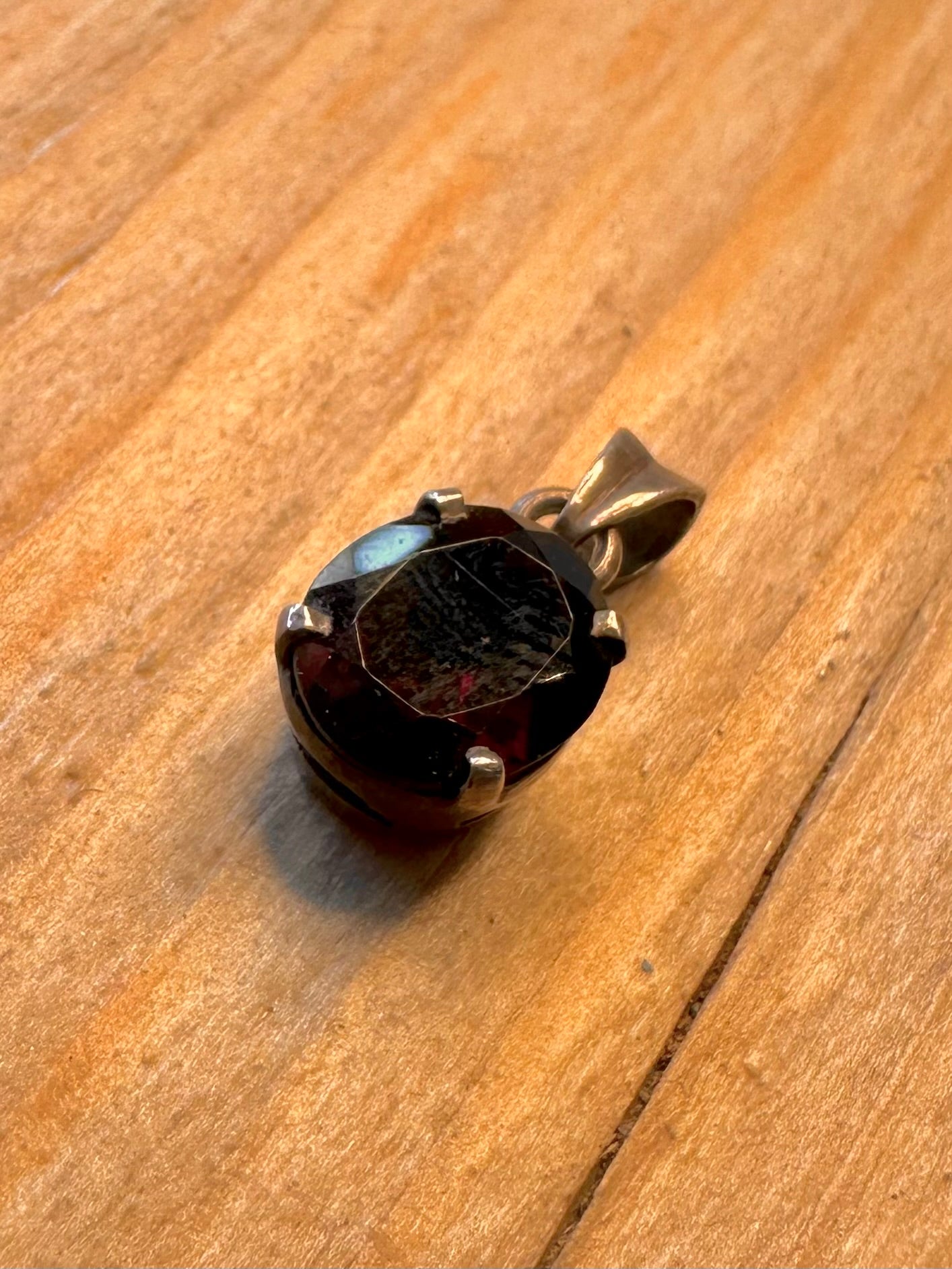 Vintage Dark Garnet 925 Silver Pendant