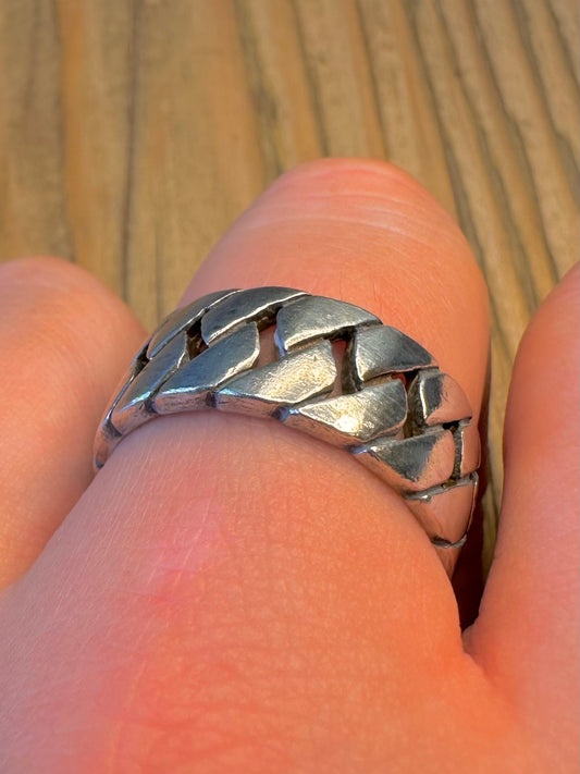 Cuban Link Style Band 925 Sterling Silver Size V Ring