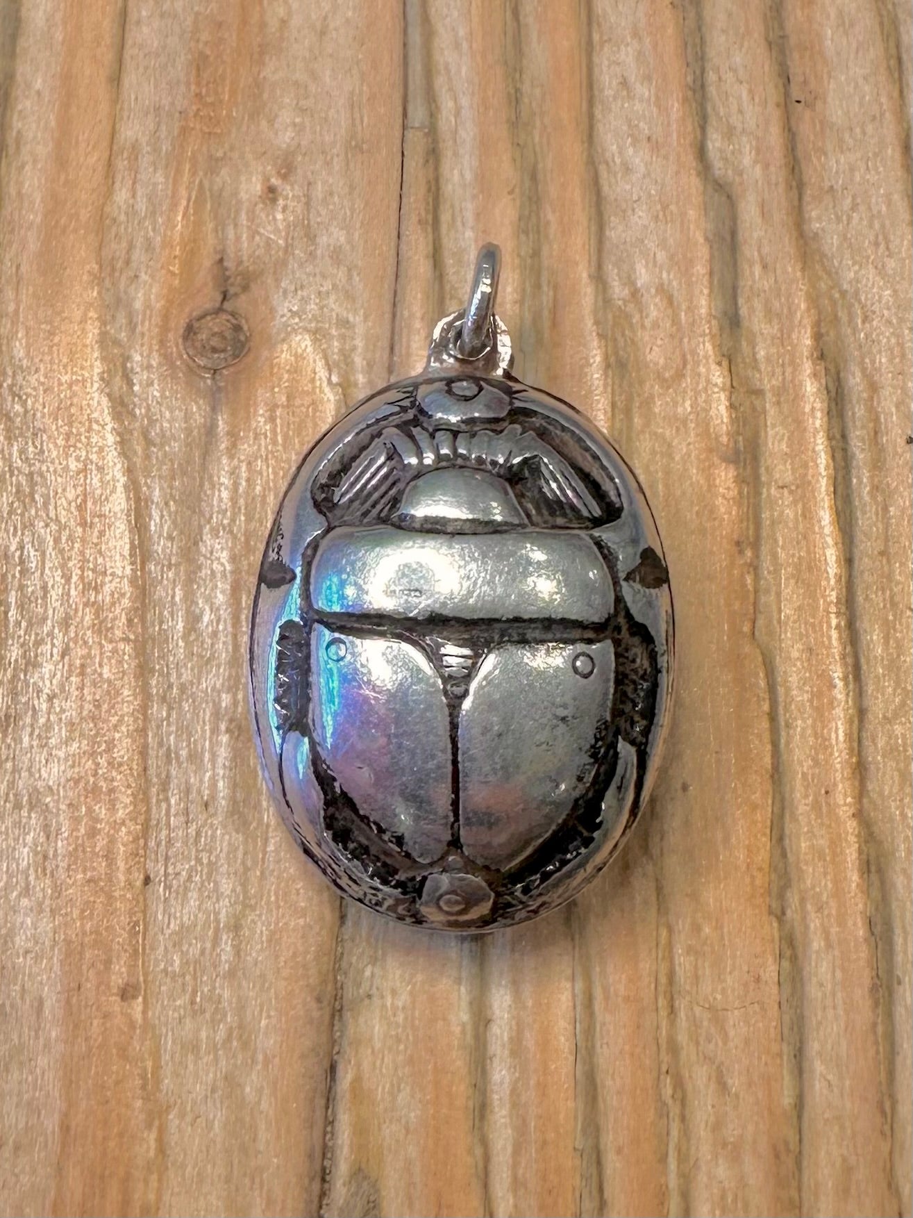 Vintage Skarabäus Zweiseitiger 925er Sterling-Anhänger