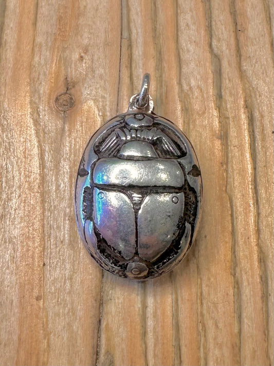 Vintage Skarabäus Zweiseitiger 925er Sterling-Anhänger