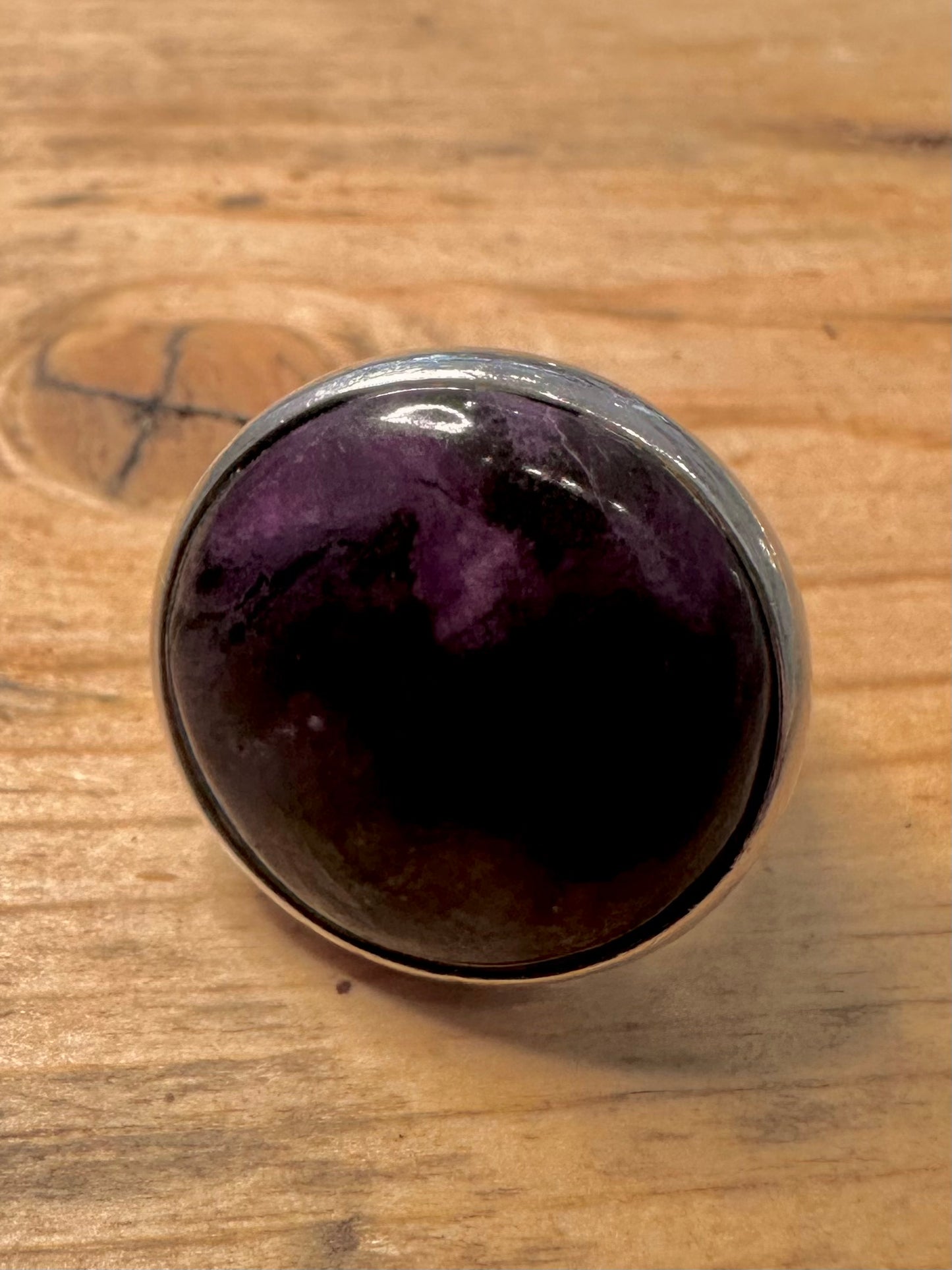 Vintage Purple Charoite Circle 925 Silver Size M Ring