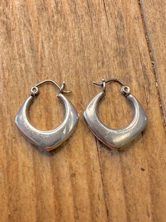 Abstract Hexagon Hoops 925 Sterling Silver Earrings