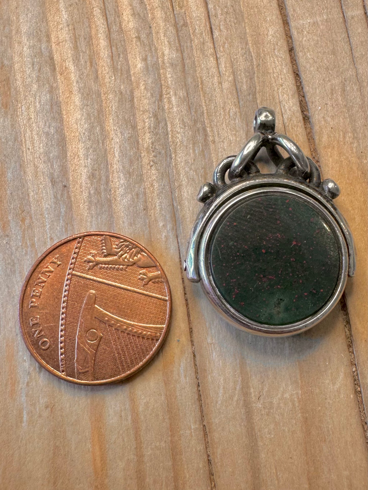 Antique 1883 Carnelian and Bloodstone Swivel Thob 925 Silver Pendant