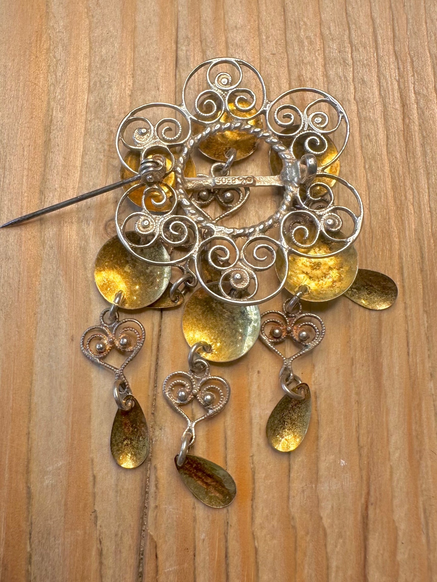 Vintage Norway Bunad Maker Solje Gold and 830 Silver Brooch