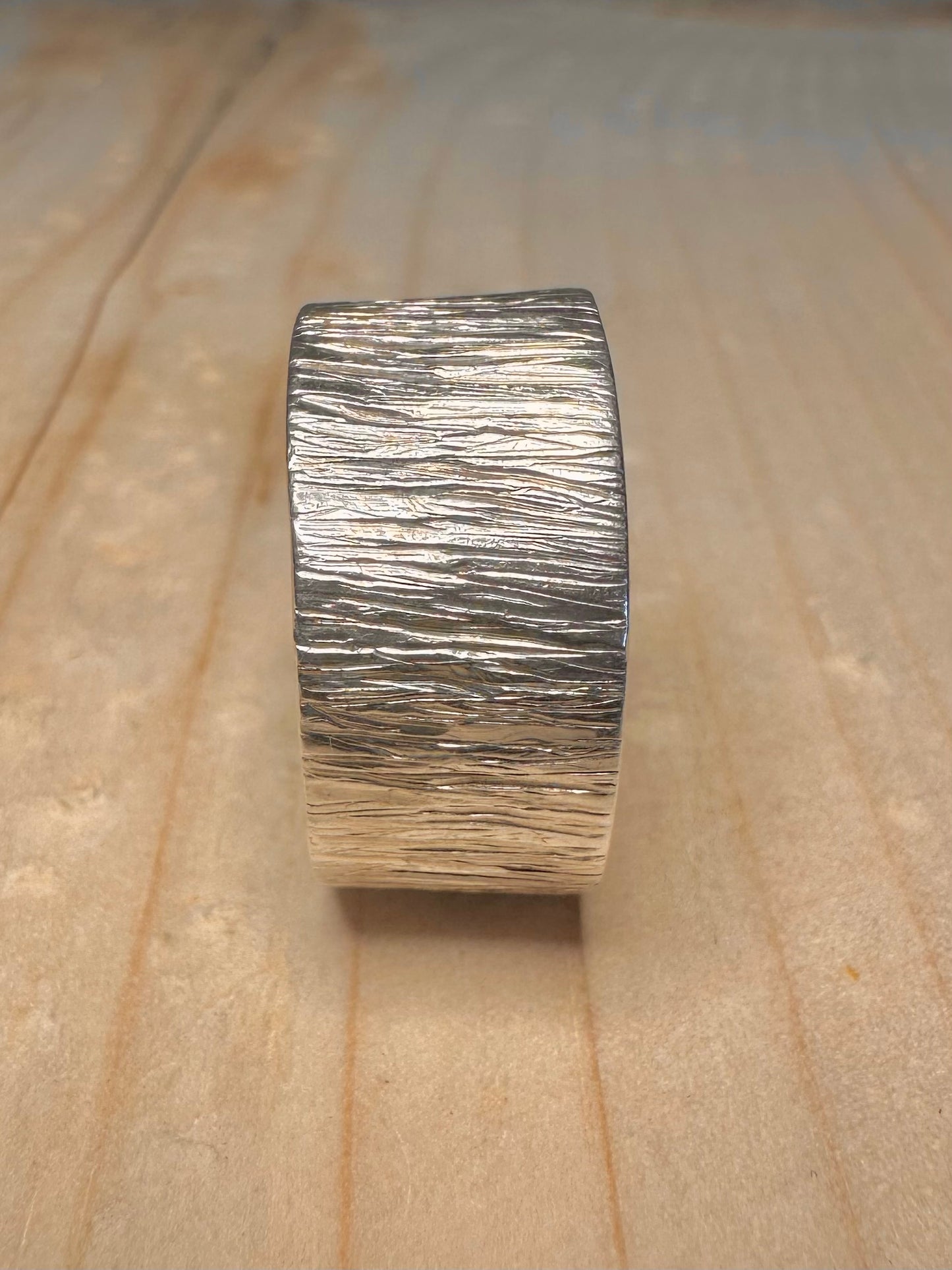 Chunky Bark Effect Band 925 Sterling Silver Size T Ring