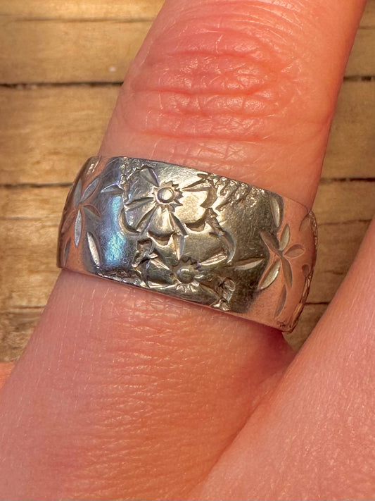 Vintage 1995 Floral Design Band 925 Sterling Silber Ring Größe T