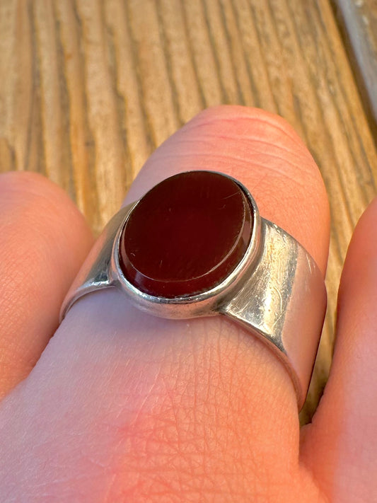 Carnelian Wide Band 925 Sterling Silver Size V Ring