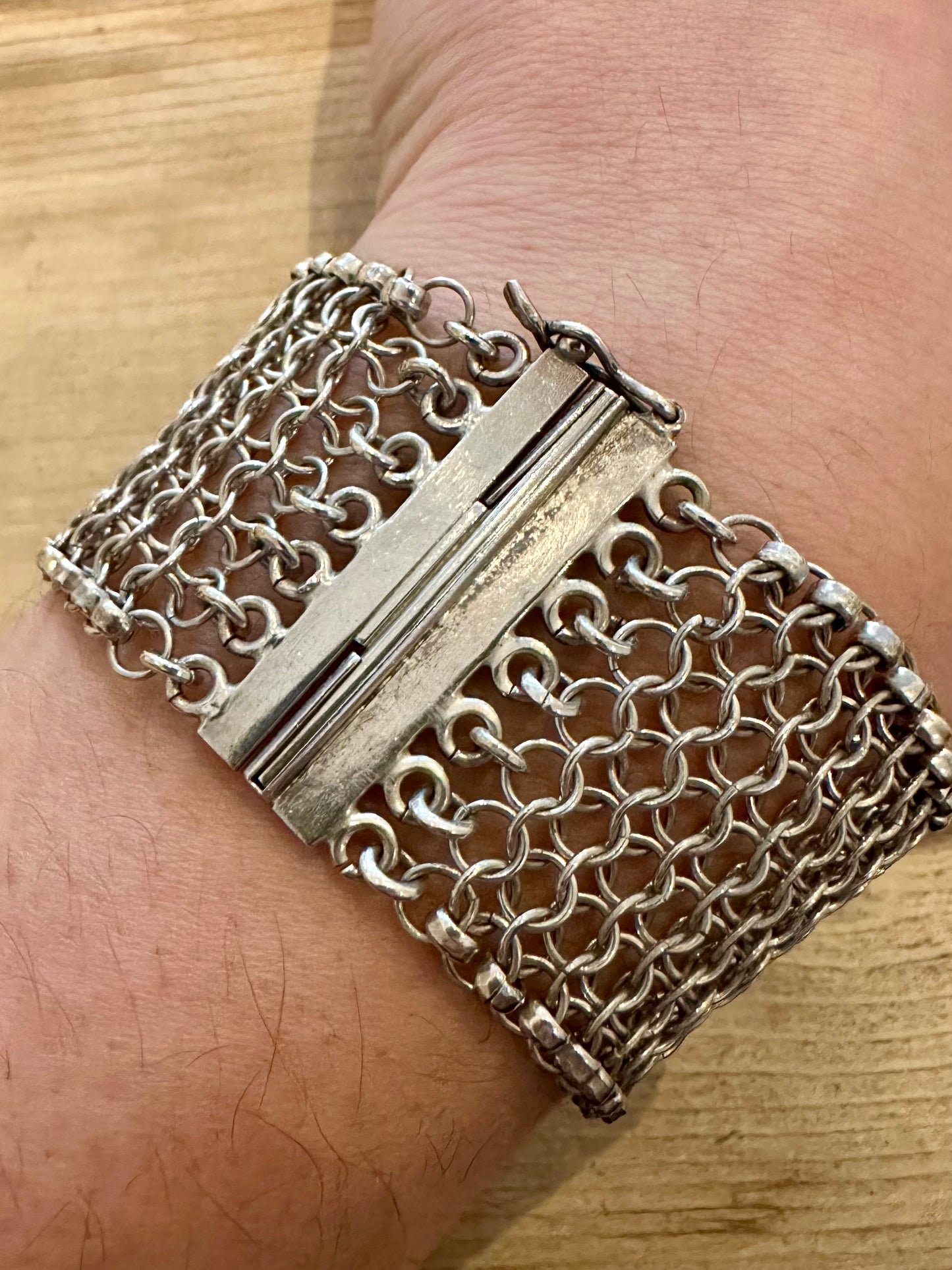 Vintage Chainmail Bar Clasp 925 Silver 7 inch Bracelet