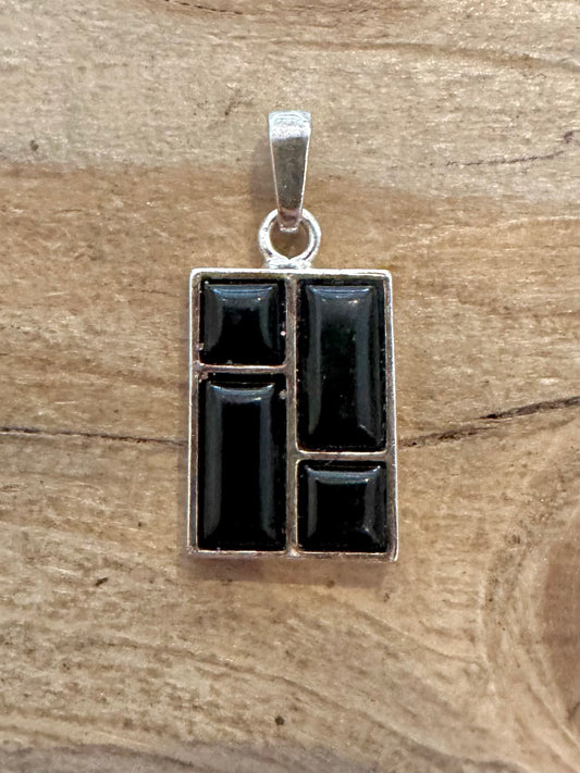 Abstract Black Rectangle 925 Silver Pendant