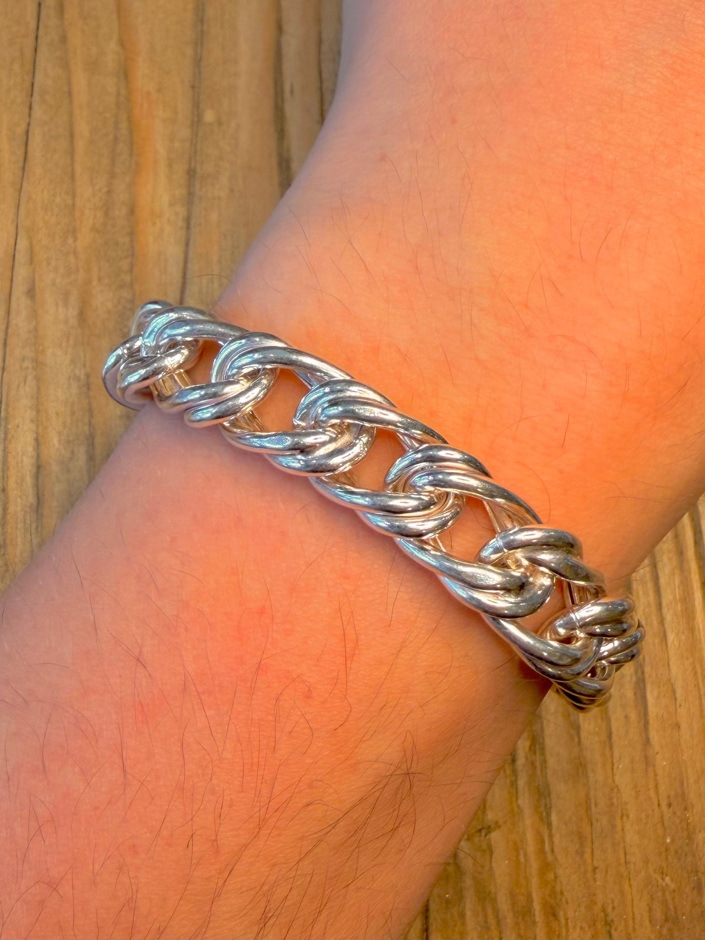 Chunky Double Link Curb Chain Italy 925 Sterling Silver 8 inch Bracelet