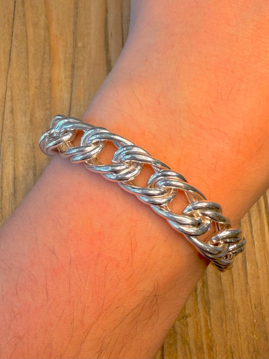 Chunky Double Link Curb Chain Italy 925 Sterling Silver 8 inch Bracelet