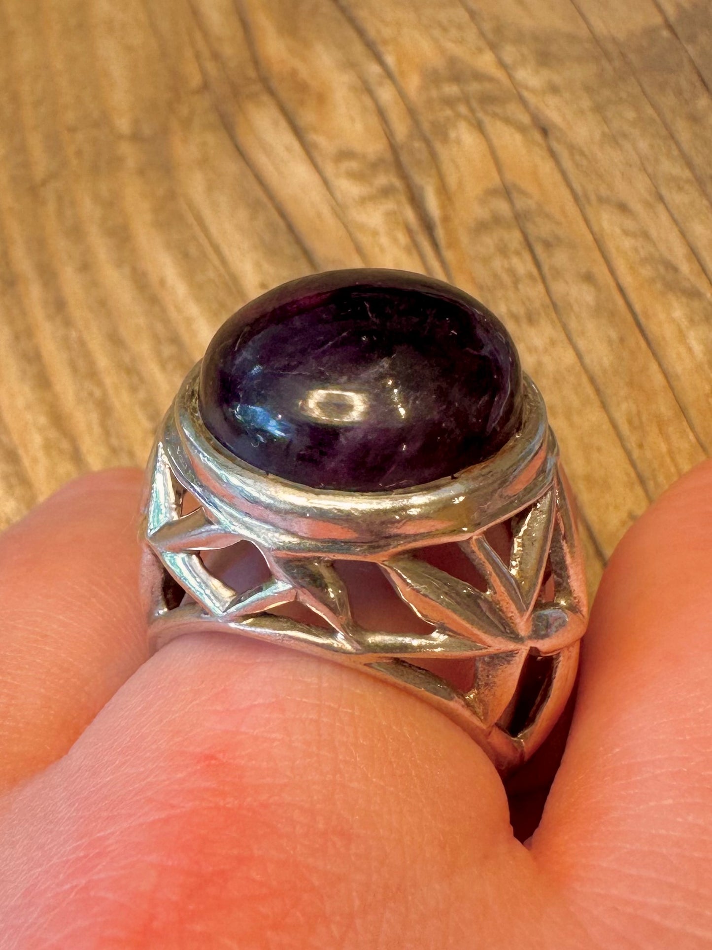 Amethyst-Kuppel, geometrisch, 925er Sterlingsilber, Ring Größe S