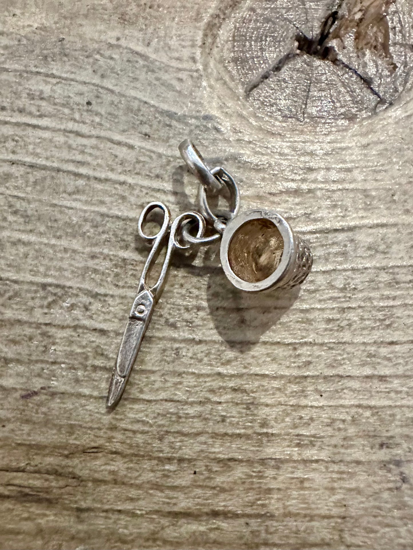 Vintage Scissors and Thimble 925 Silver Charm Pendant