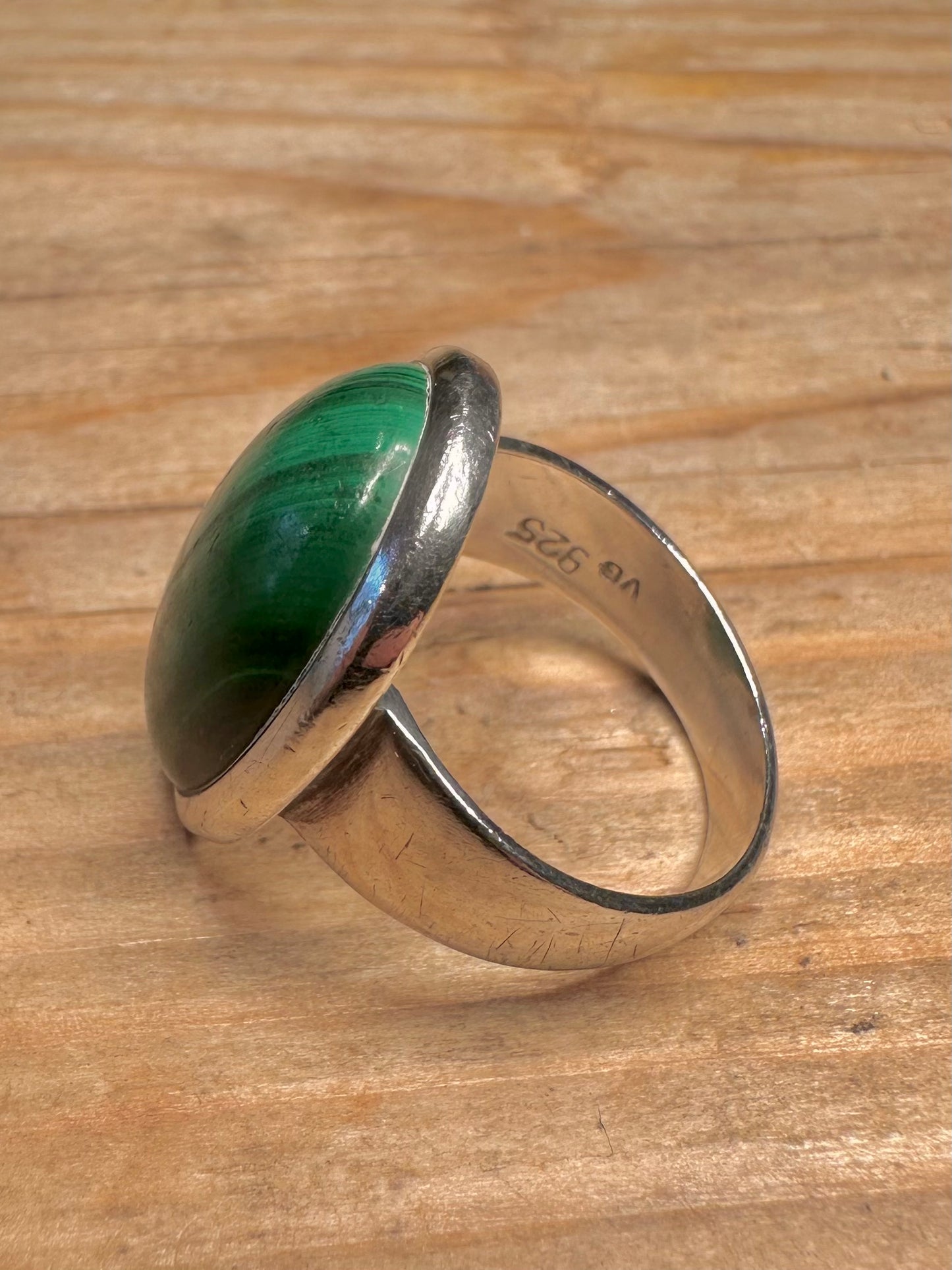 Vintage Malachit oval 925er Sterlingsilber Ring Größe P