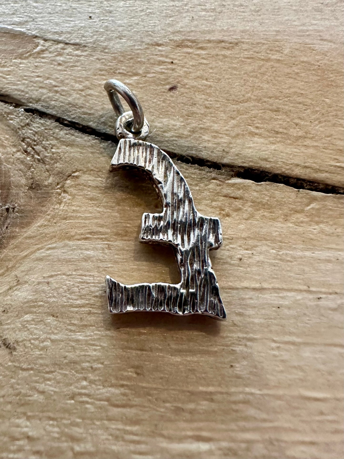 Vintage Bark Effect Pound Sign 925 Silver Charm Pendant