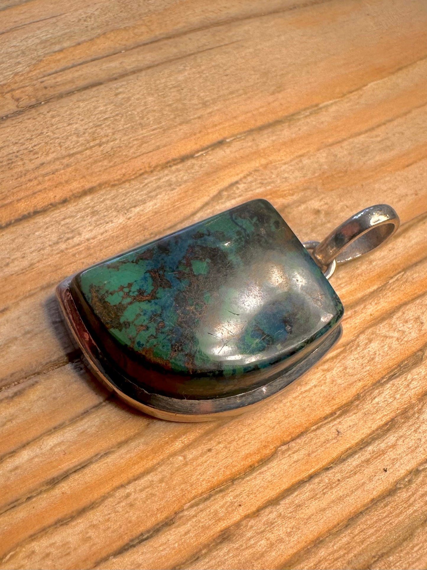 Vintage Chrysocolla Blue 925 Sterling Silver Pendant