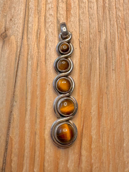 Vintage Tigers Eye Spiral 925 Silver Pendant