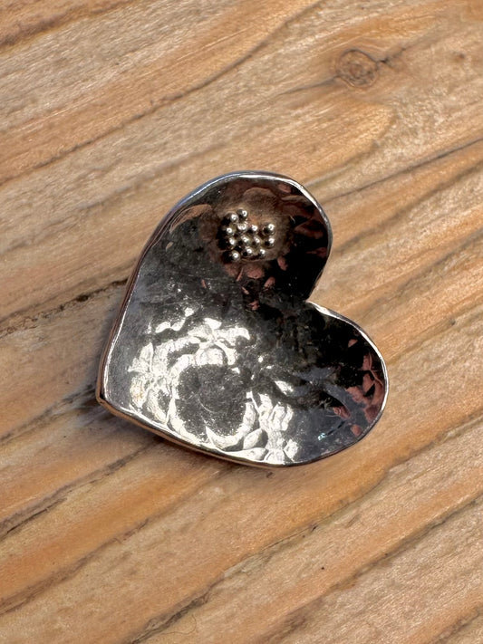 Abstract Hammered Heart 925 Sterling Silver Pendant
