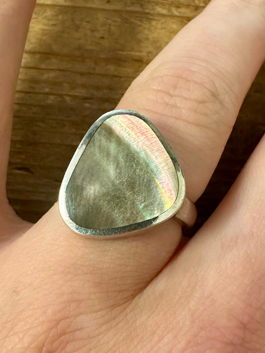 Abstract Abalone Shape 925 Silver Size Q Ring