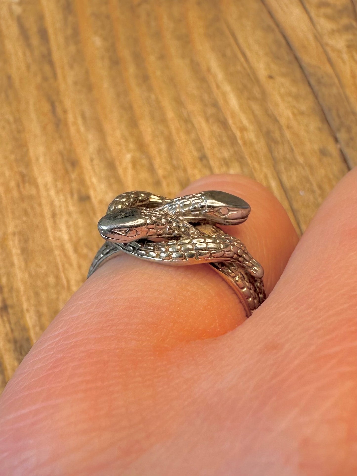 Coiled Snakes Textured 925 Sterling Silver Size N Ring