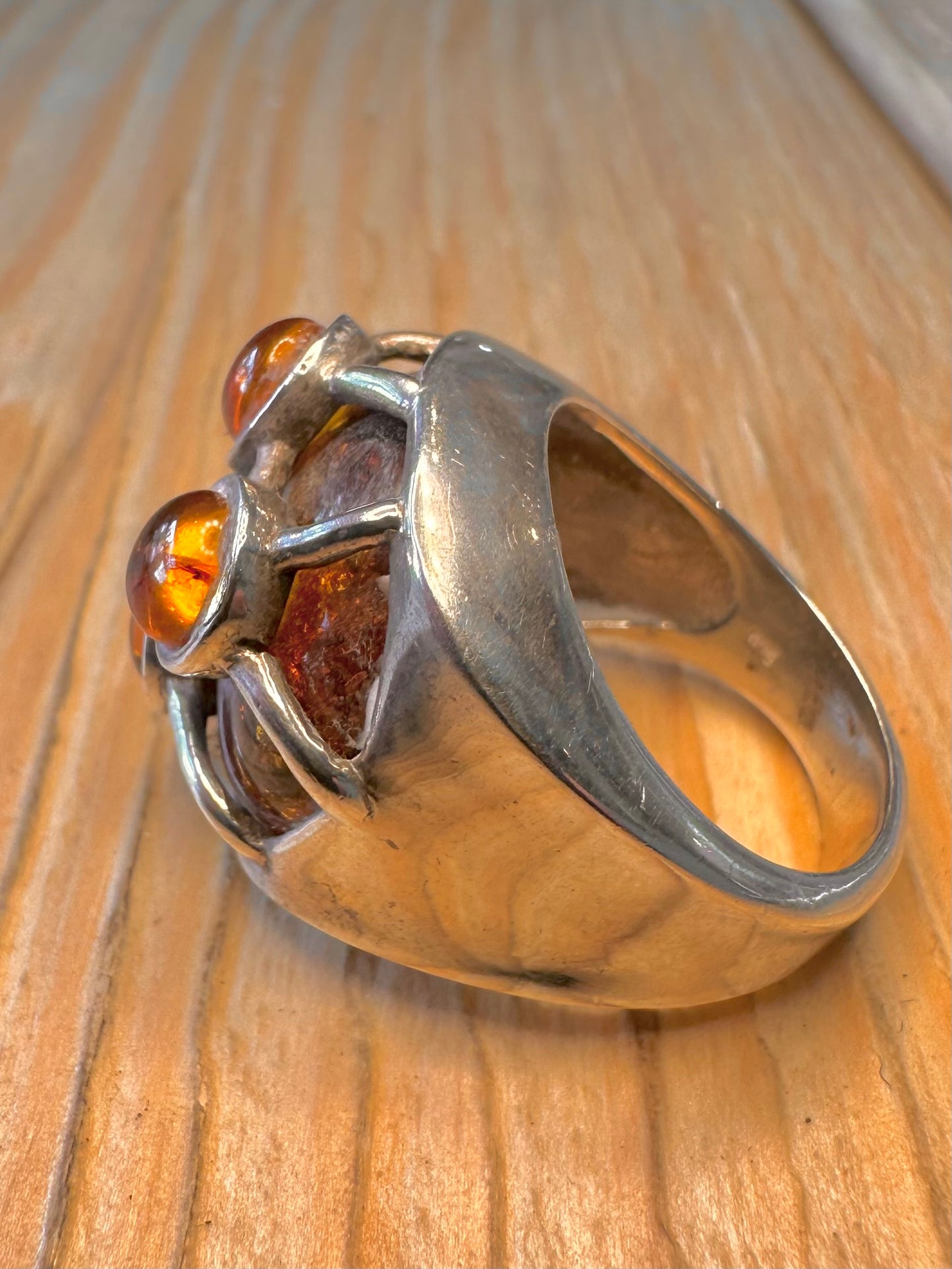 Abstract Amber Dome 925 Sterling Silver Size Q Ring