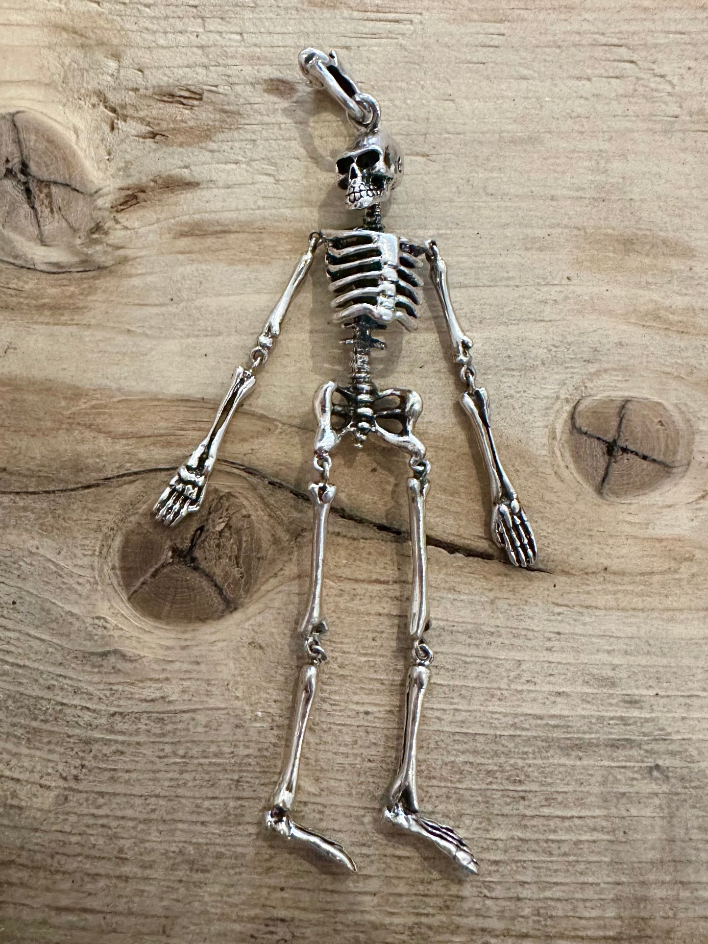 Vintage Articulated Skeleton 925 Silver Pendant