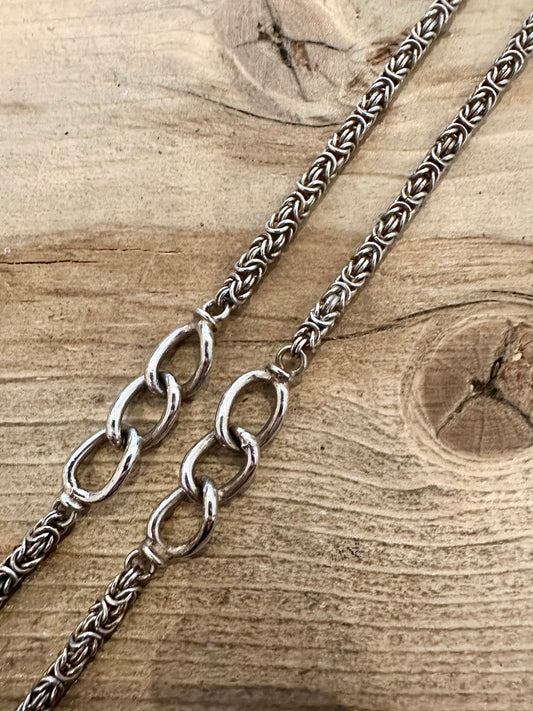 Vintage 1980’s Unique Byzantine and Chain 925 Silver 22 inch Necklace