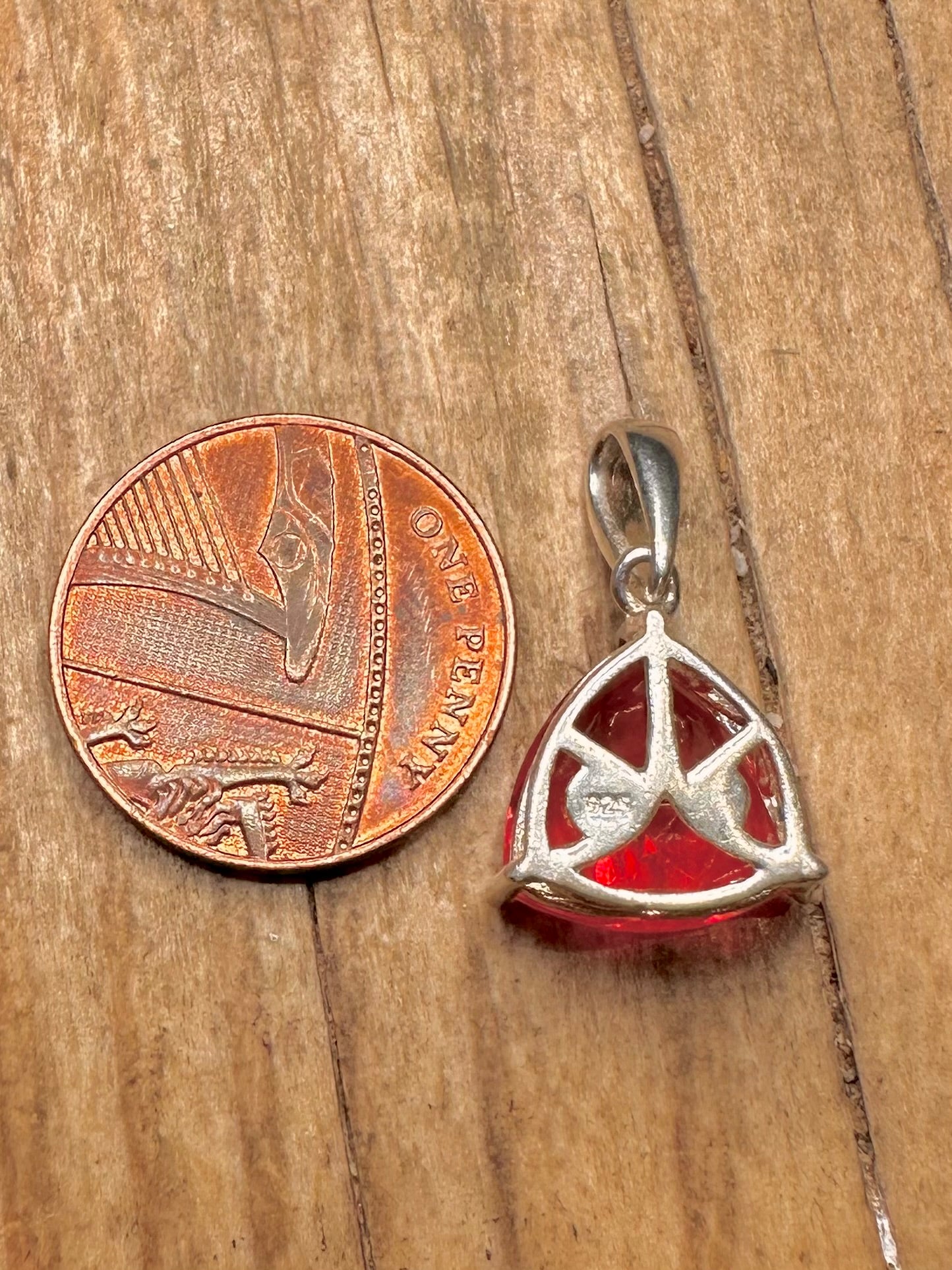 Modern Red Triangle Stone 925 Sterling Silver Pendant