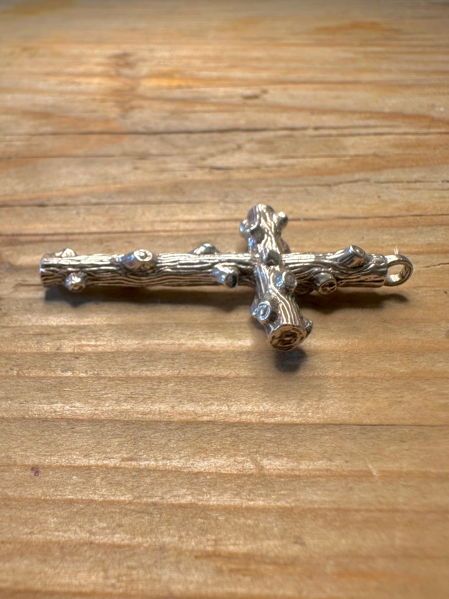Abstrakter Zweigholz-Stil Kreuz 925 Sterling Silber Anhänger