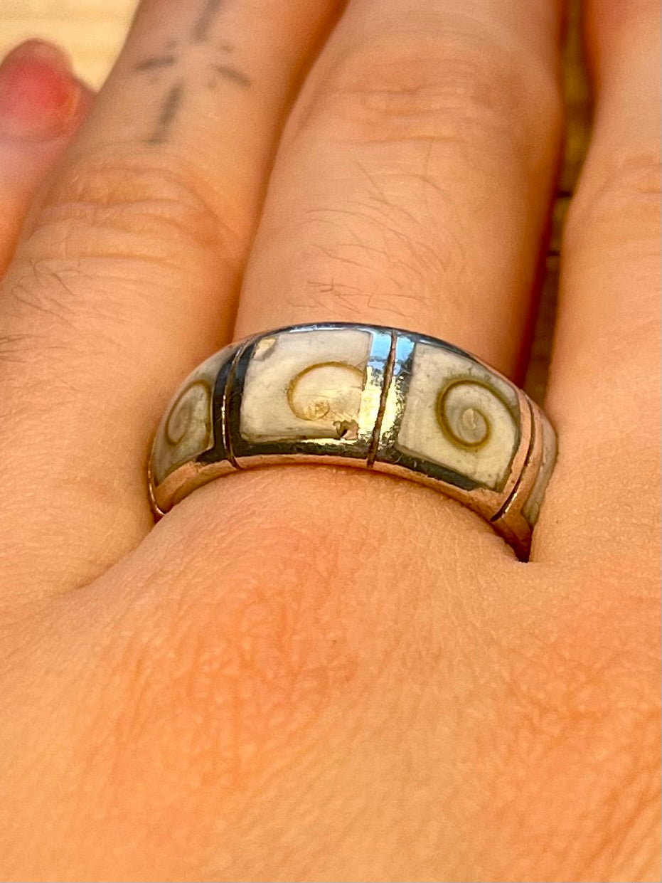 Shell Swirl Band 925 Sterling Silver Size P Ring