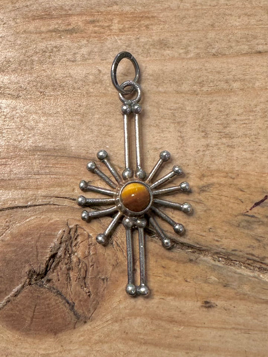 Vintage KULTASEPPA SALOVAARA Tigers Eye Abstract 925 Silver Pendant