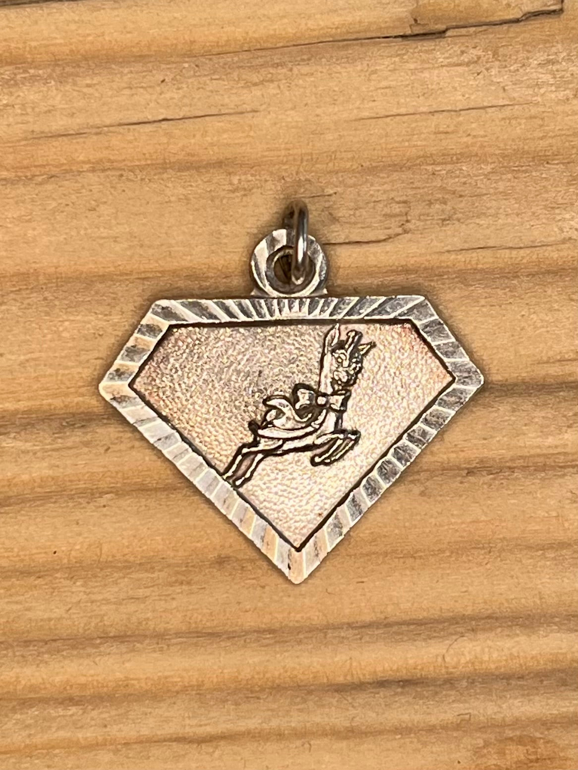 Babycham 1970’s Deer Diamond Shaped 925 Sterling Silver Pendant