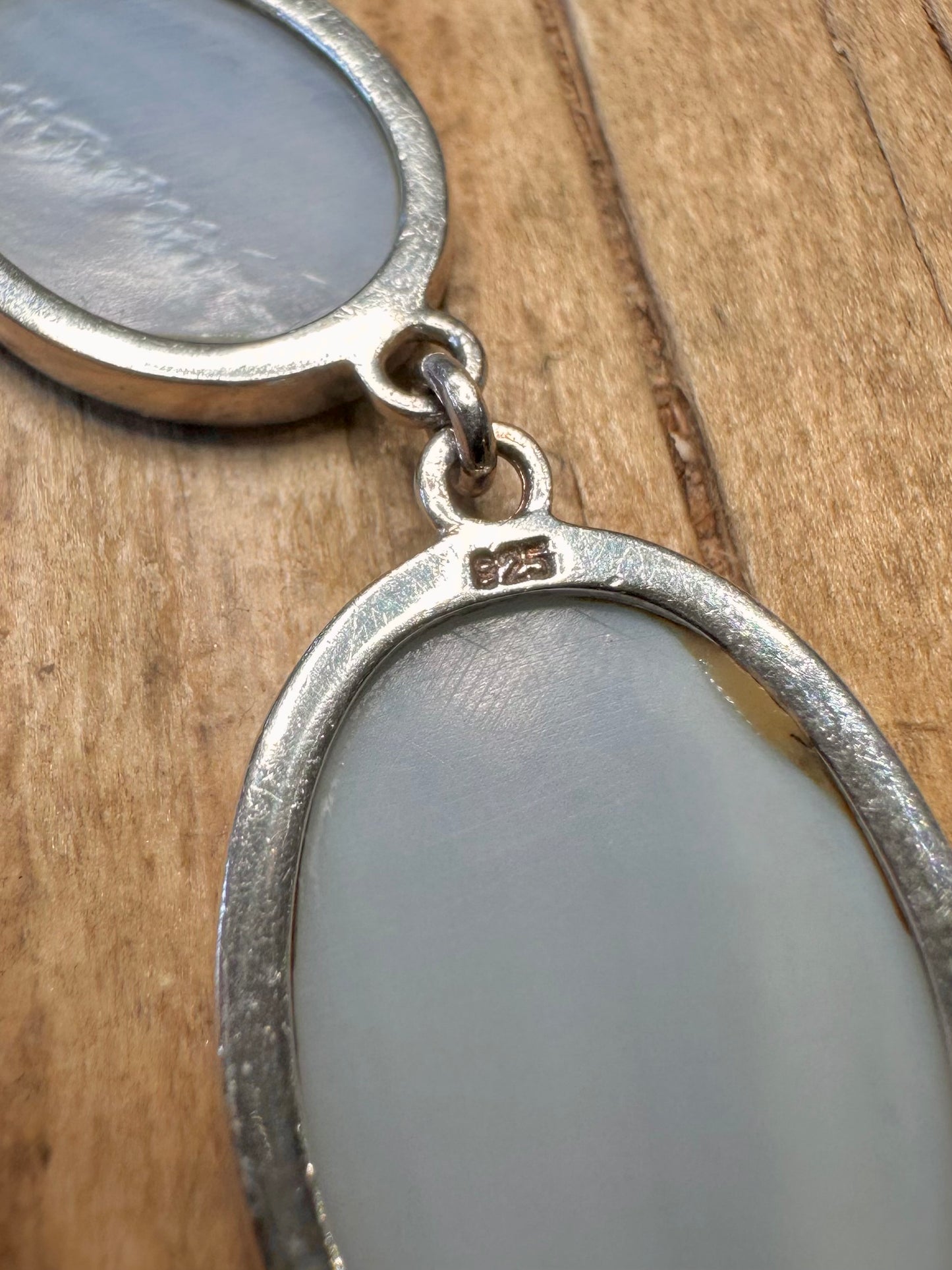 Modernist blau Perlmutt Oval T-Bar 925 Sterling Silber 7,5 Zoll Armband
