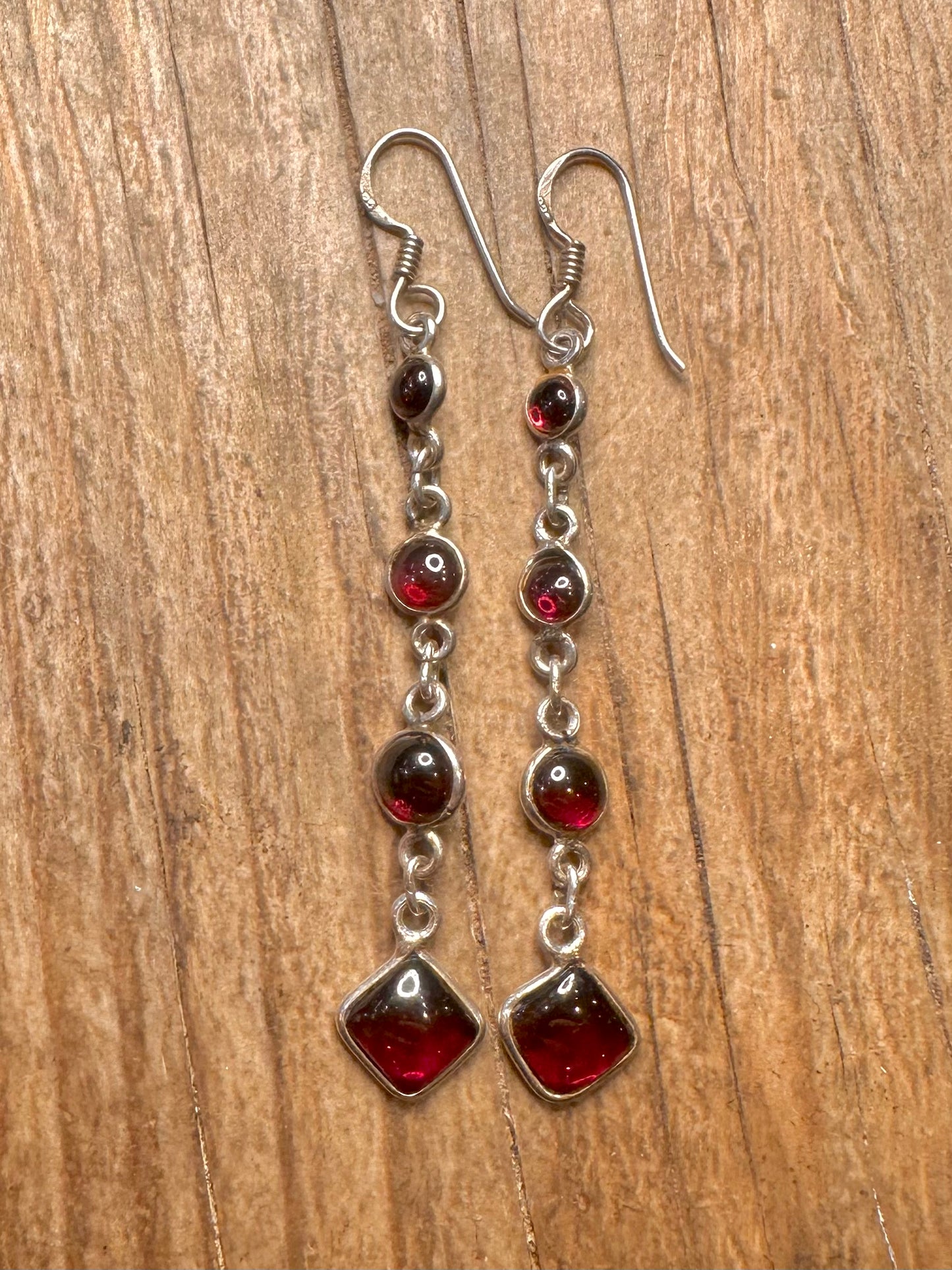 Vintage Garnet Dangle 925 Sterling Silver Earrings