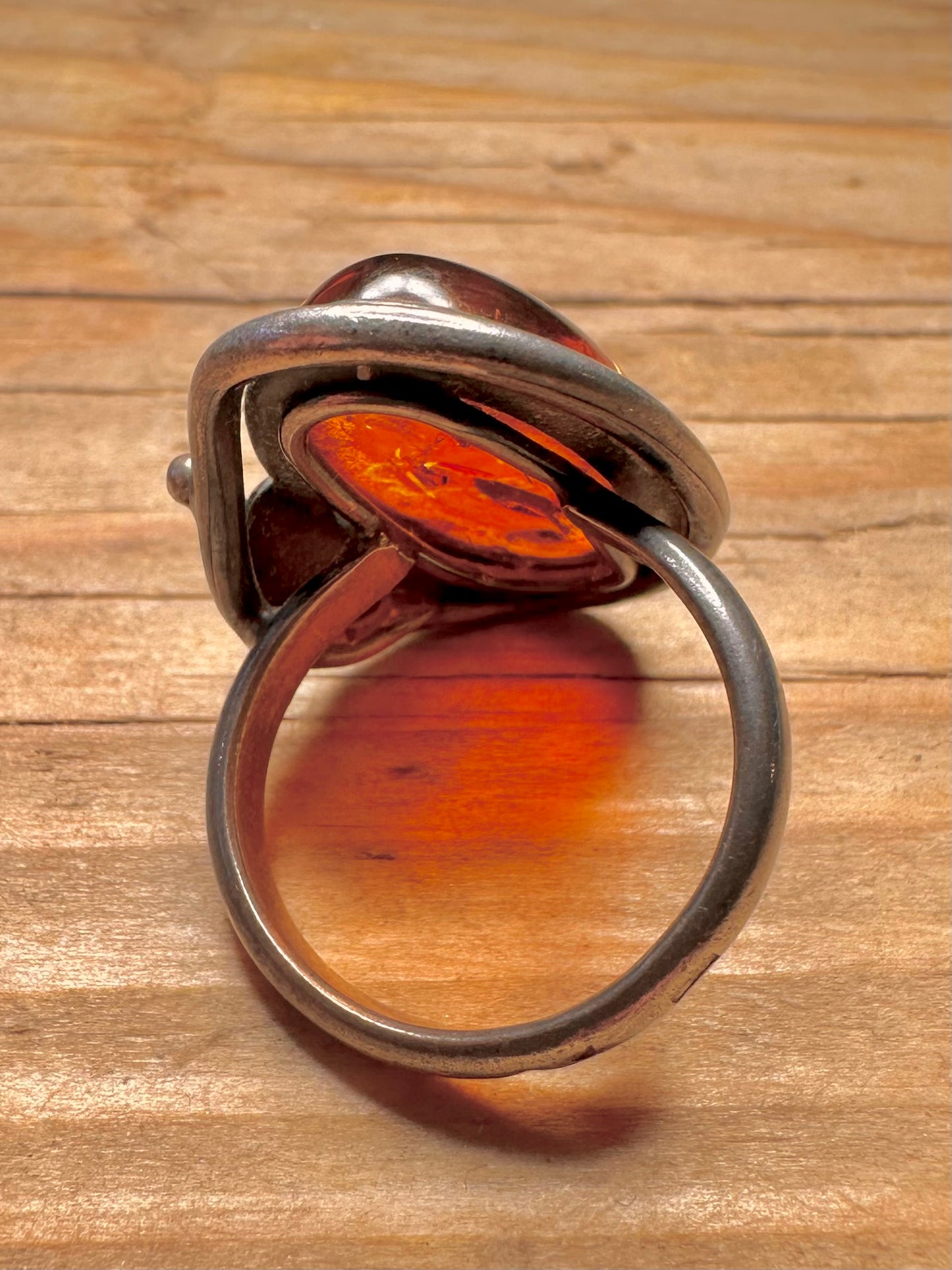 Vintage Oval Amber 925 Sterling Silver Size N Ring