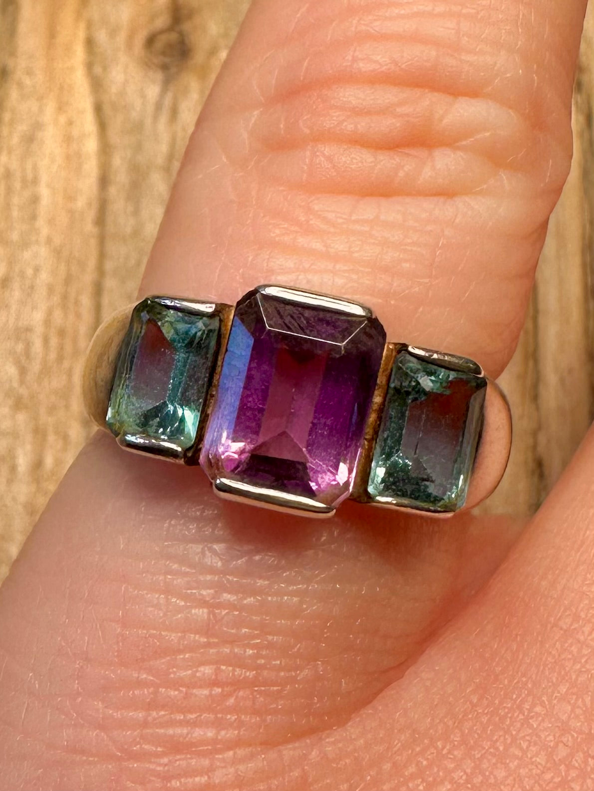Vintage 1995 Purple and Blue 925 Sterling Silver Size M Ring