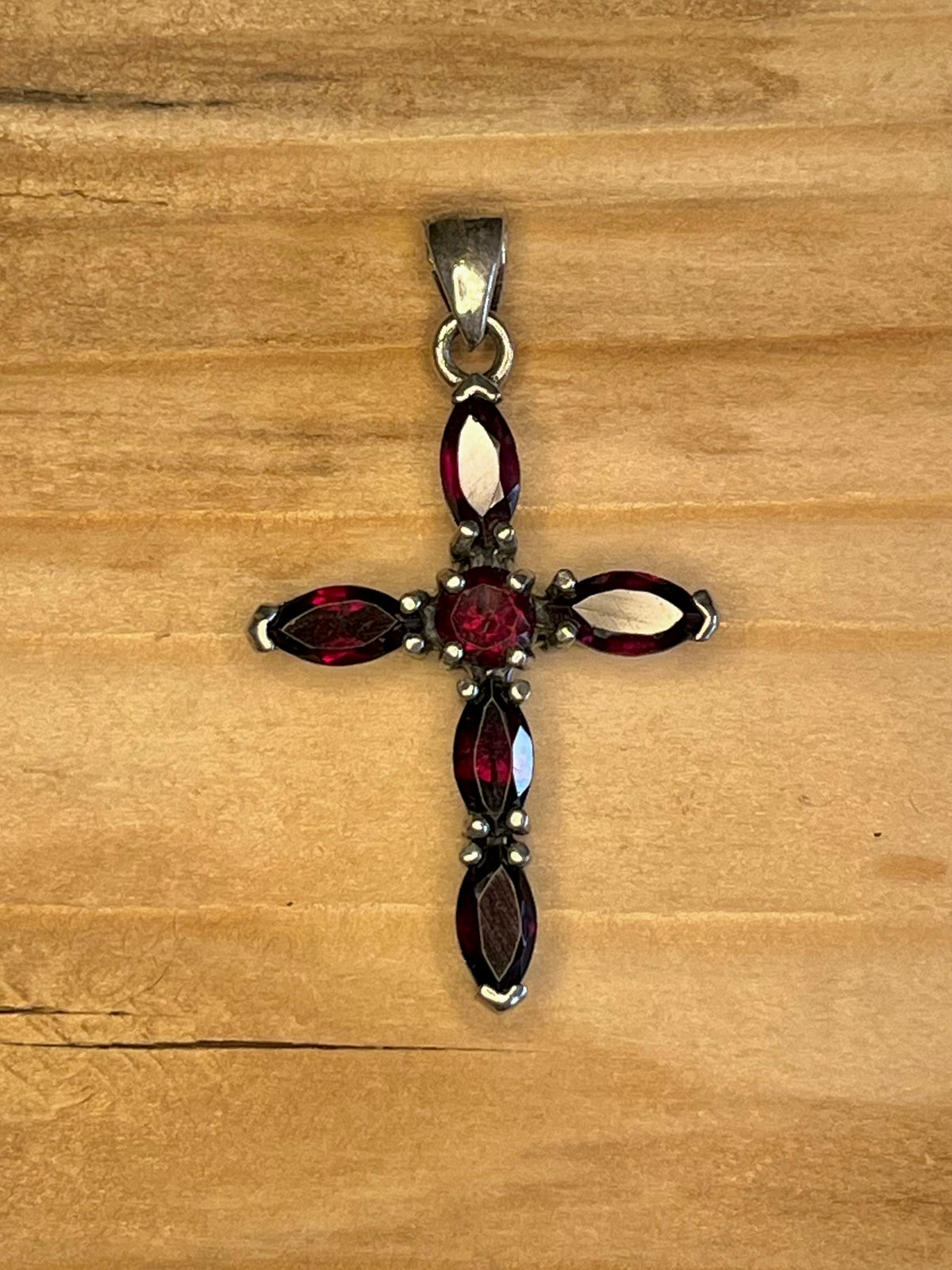 Garnet Cross 925 Sterling Silver Pendant