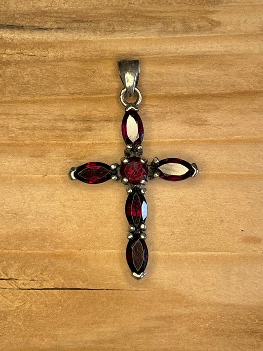 Garnet Cross 925 Sterling Silver Pendant