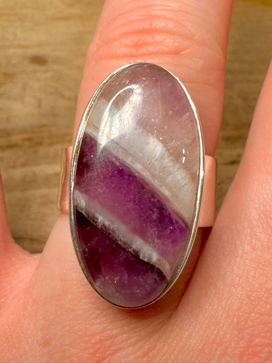 Vintage Fluorite Oval 925 Silver Size S Ring
