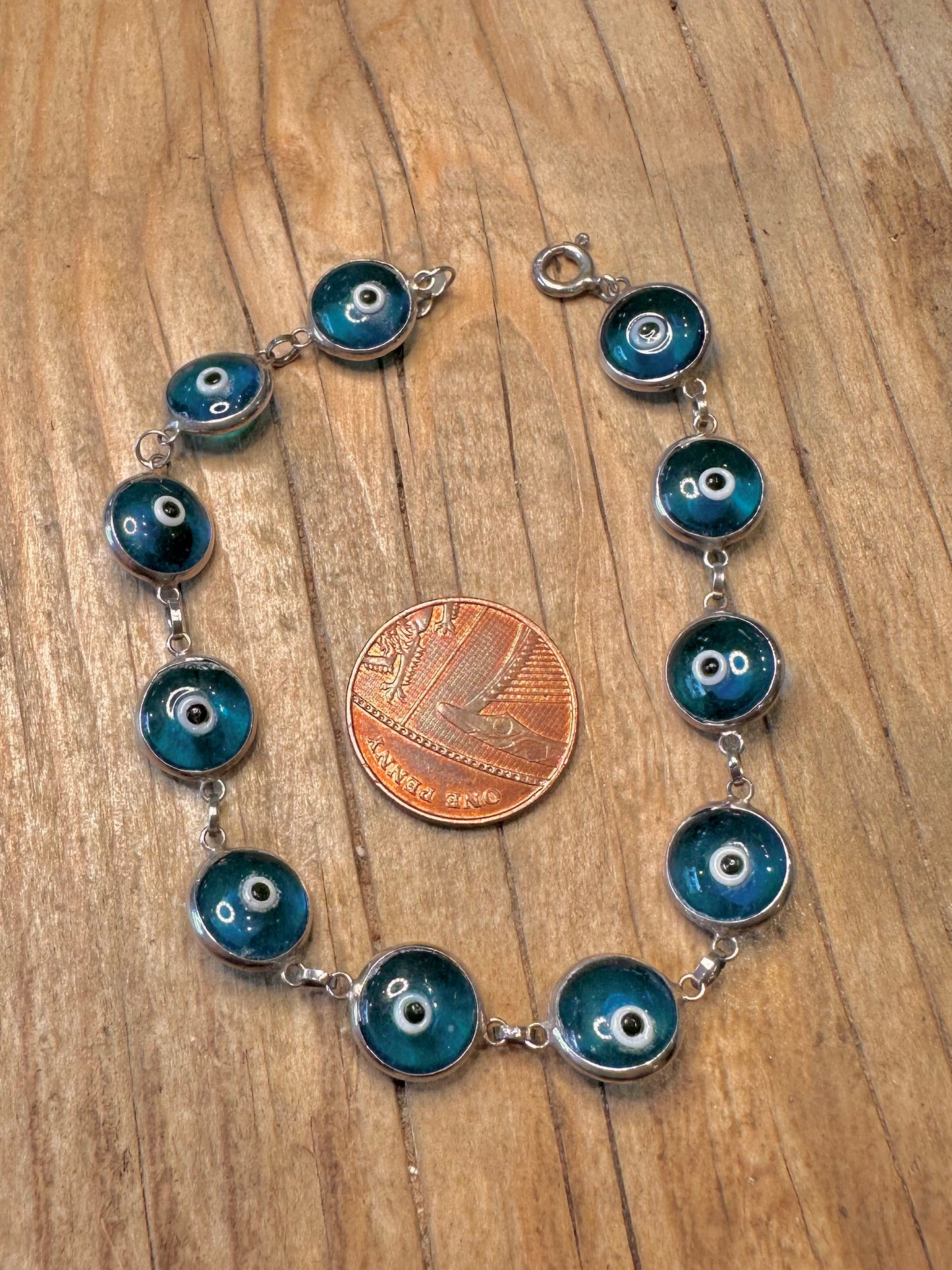 Vintage Evil Eye Chain 925 Sterling Silver 7.5 inch Necklace