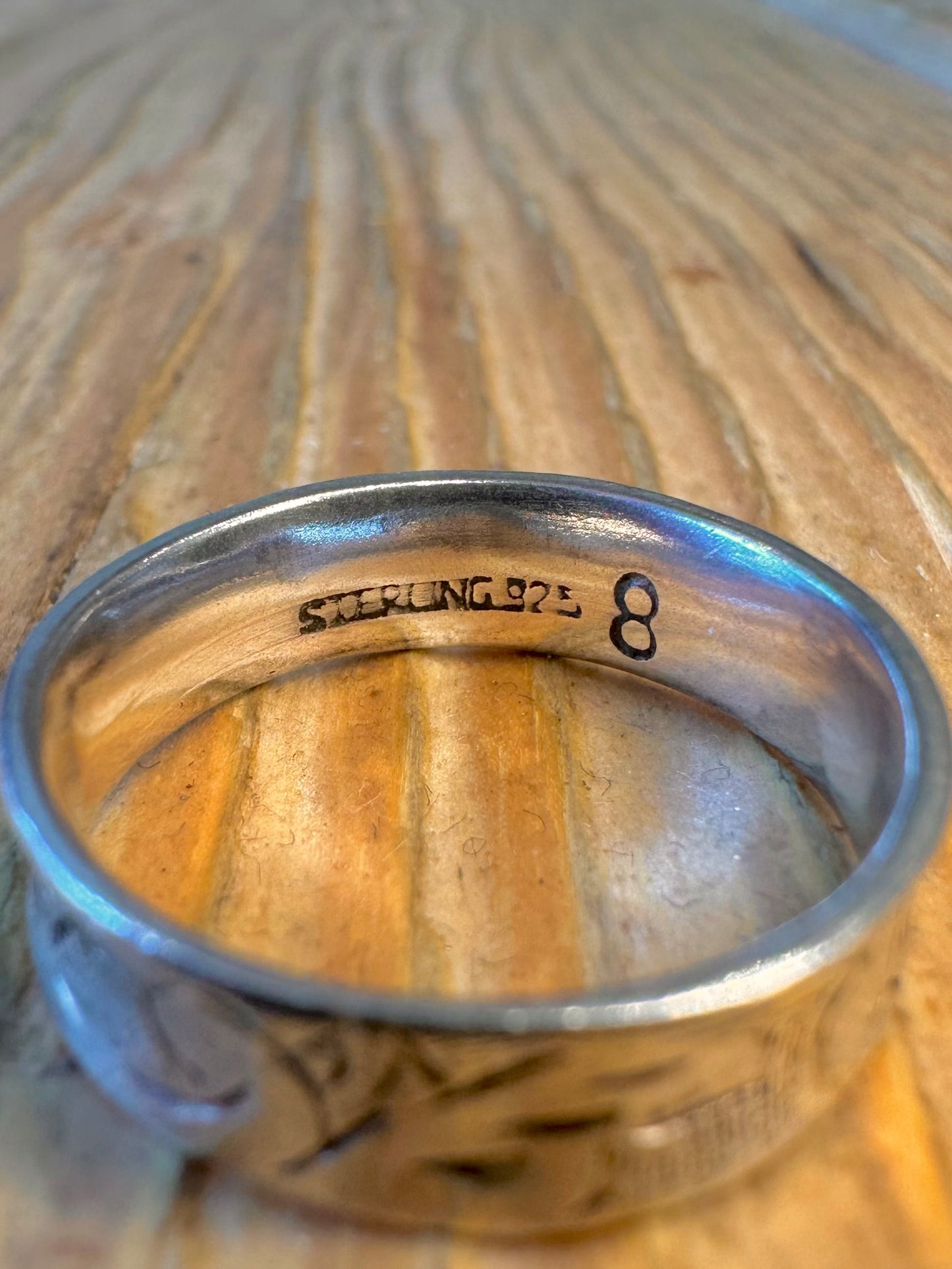 Engraved Pattern Curved Band 925 Sterling Silver Size P Ring