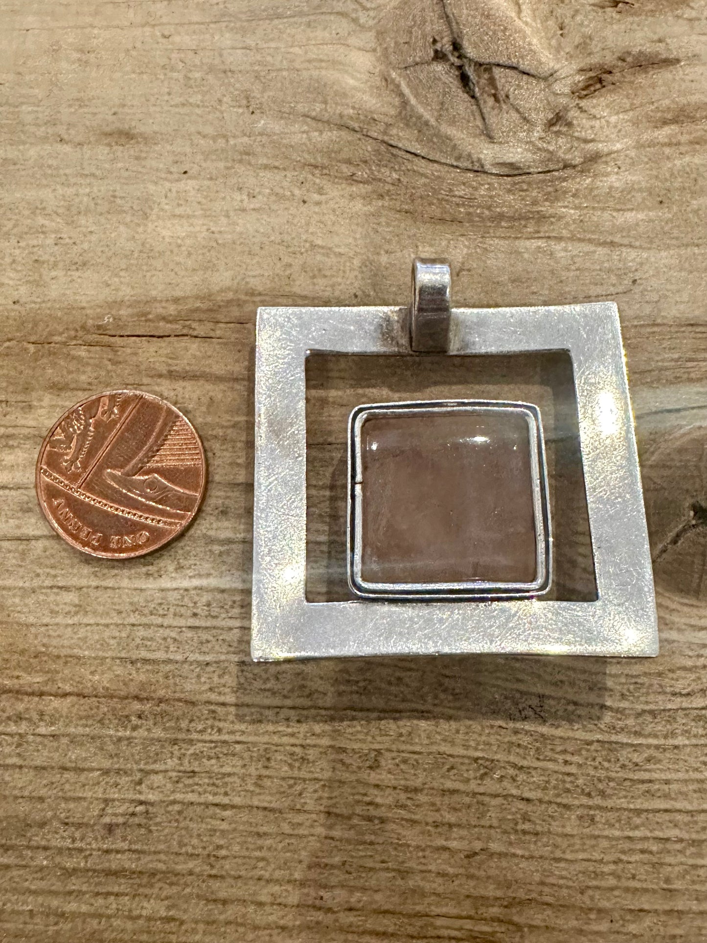 Abstract Rose Quarts Square 925 Silver Pendant