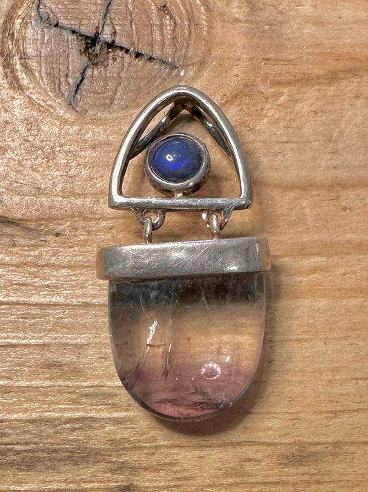 Abstract Kyanite and Fluorite 925 Silver Pendant