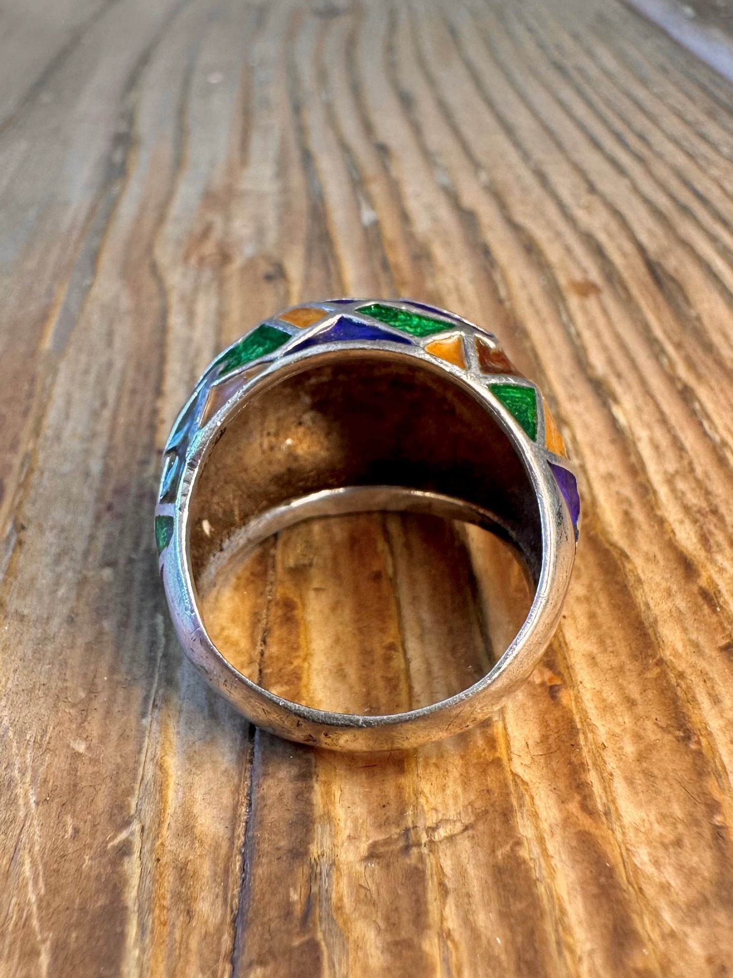 Colourful Enamel Dome 925 Sterling Silver Size P Ring