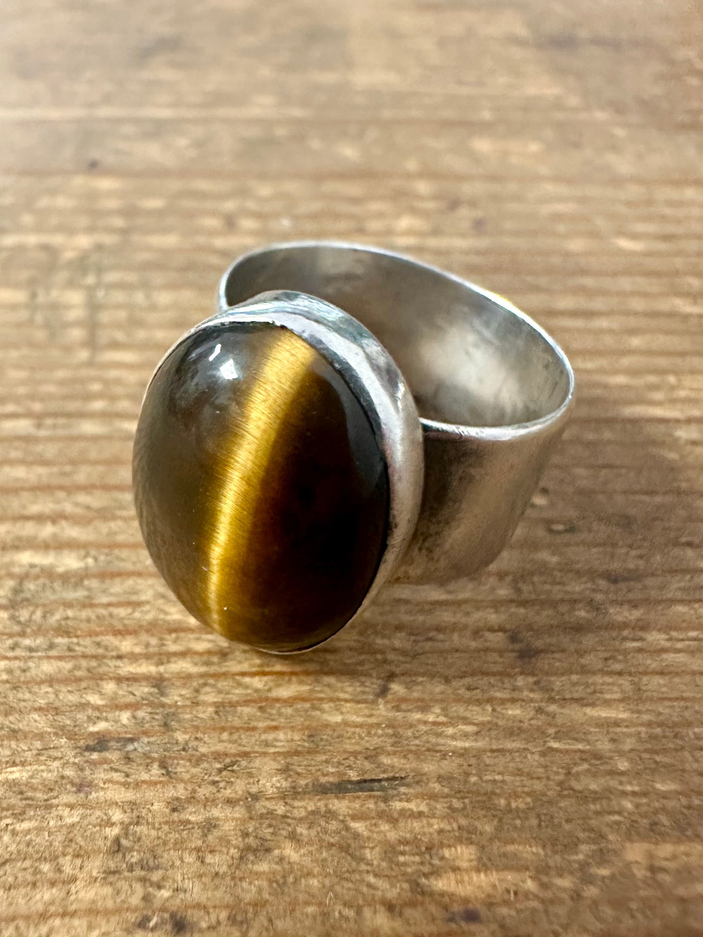 Vintage Tigers Eye Oval Silver Size O1/2 Ring