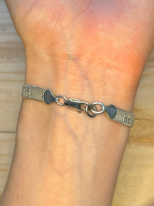 Flat Herringbone Engraved 925 Sterling Silver 7.5 Inch Bracelet