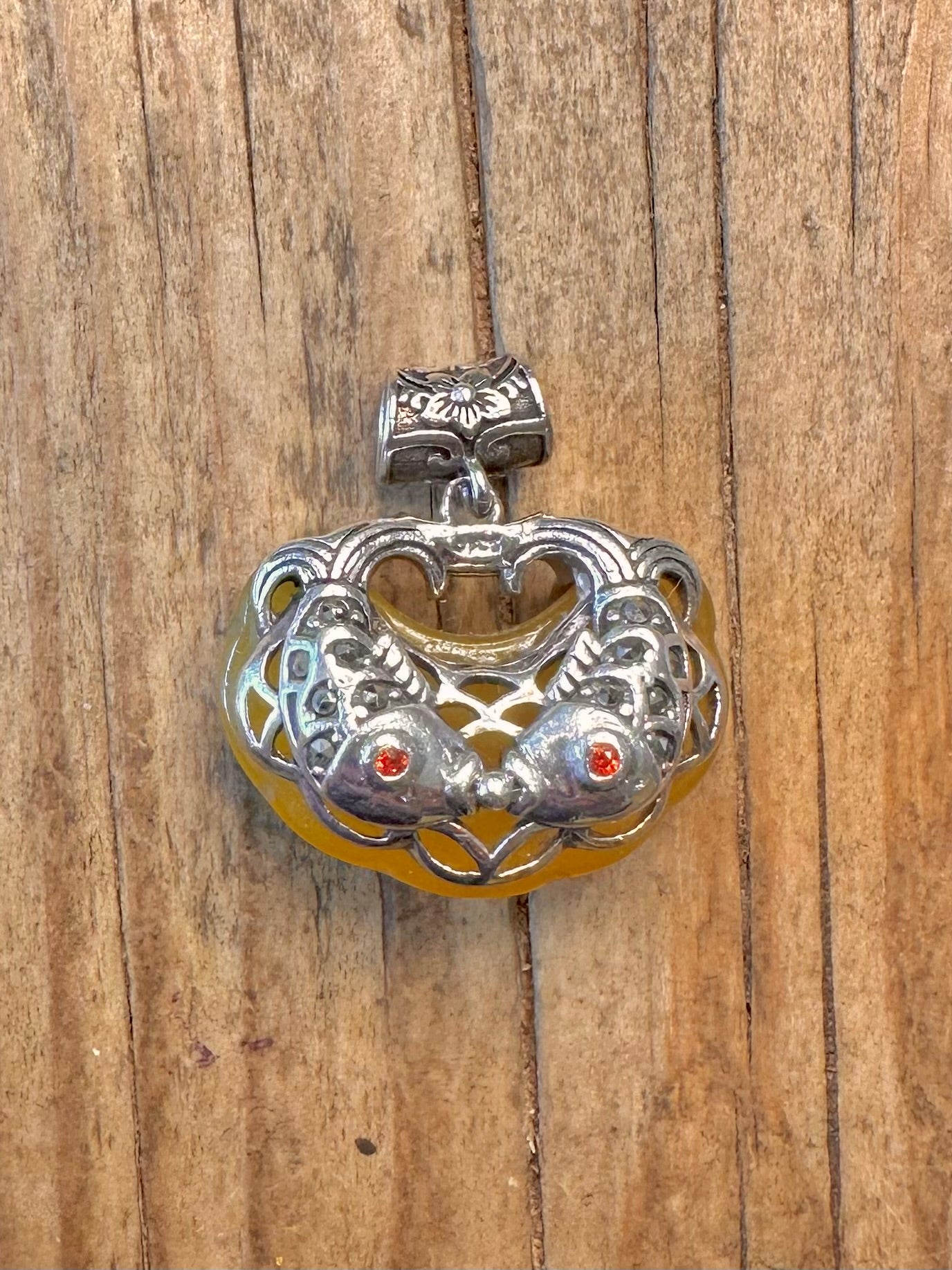 Fish with Red Eyes Yellow Stone 925 Sterling Silver Pendant