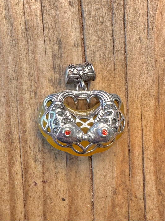 Fisch mit roten Augen gelber Stein 925 Sterling Silber Anhänger