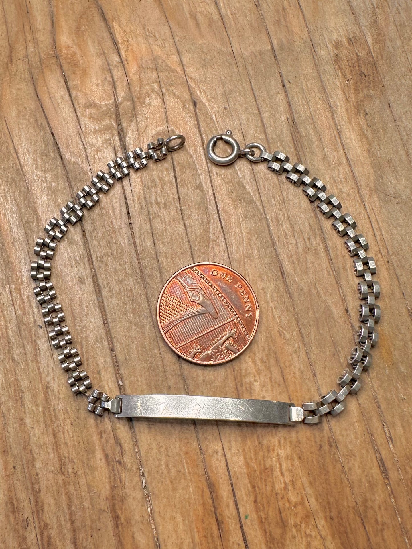 Vintage 1981 Identitätsbalken Einzigartige Kette 925 Sterlingsilber 7,5 Zoll Armband