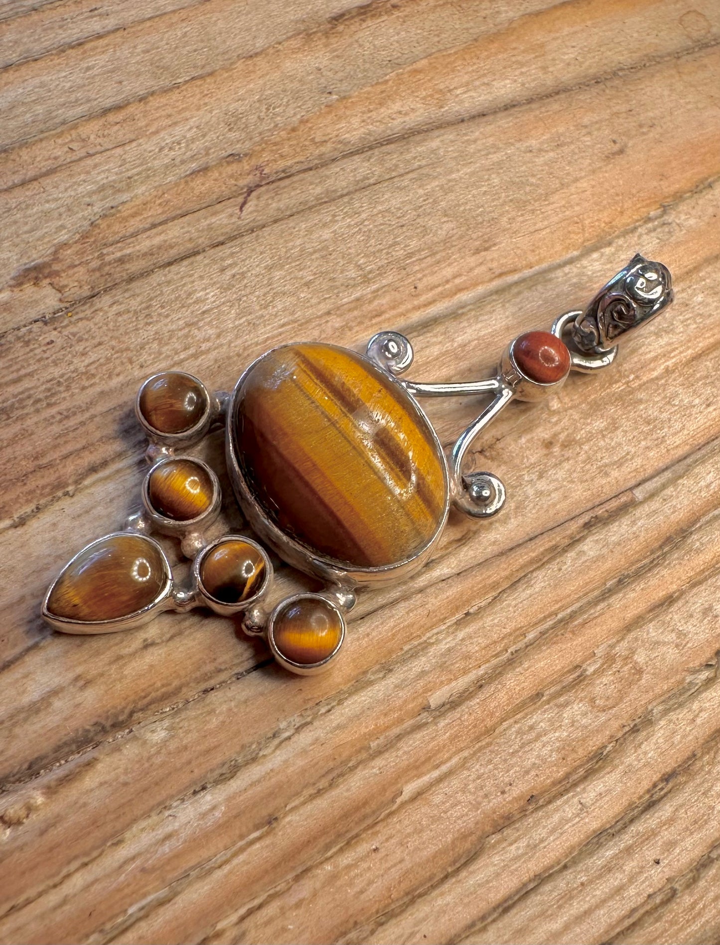 Vintage Tigers Eye Boho Style 925 Sterling Silver Pendant